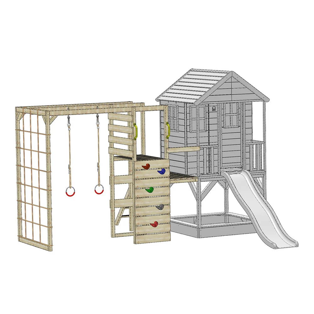Wooden Playhouse - Summer Adventure Slide, Gym and Kitchen