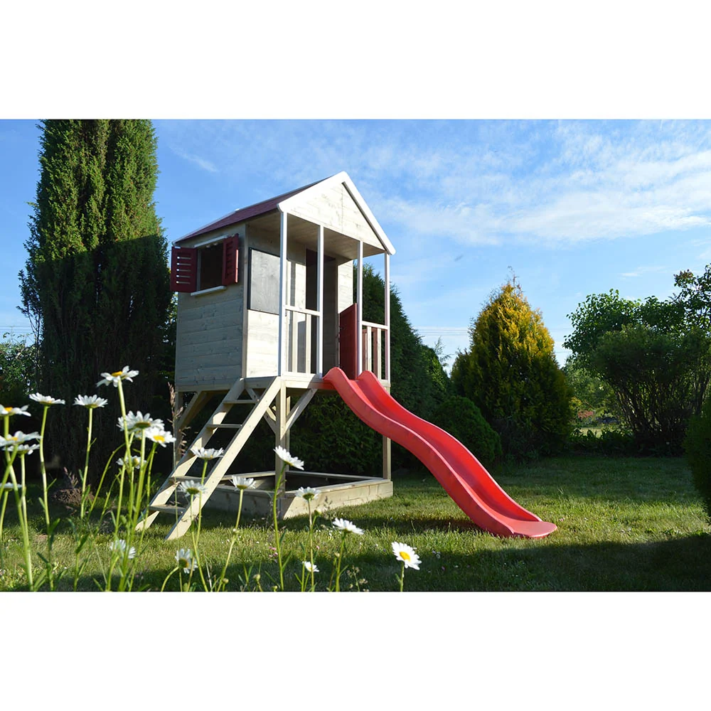 Wooden Playhouse - Summer Adventure Slide, Gym and Kitchen