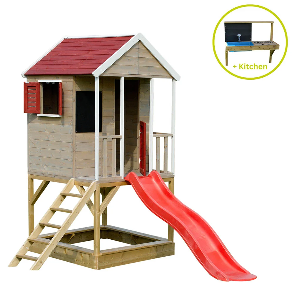 Wooden Playhouse - Summer Adventure Slide and Kitchen
