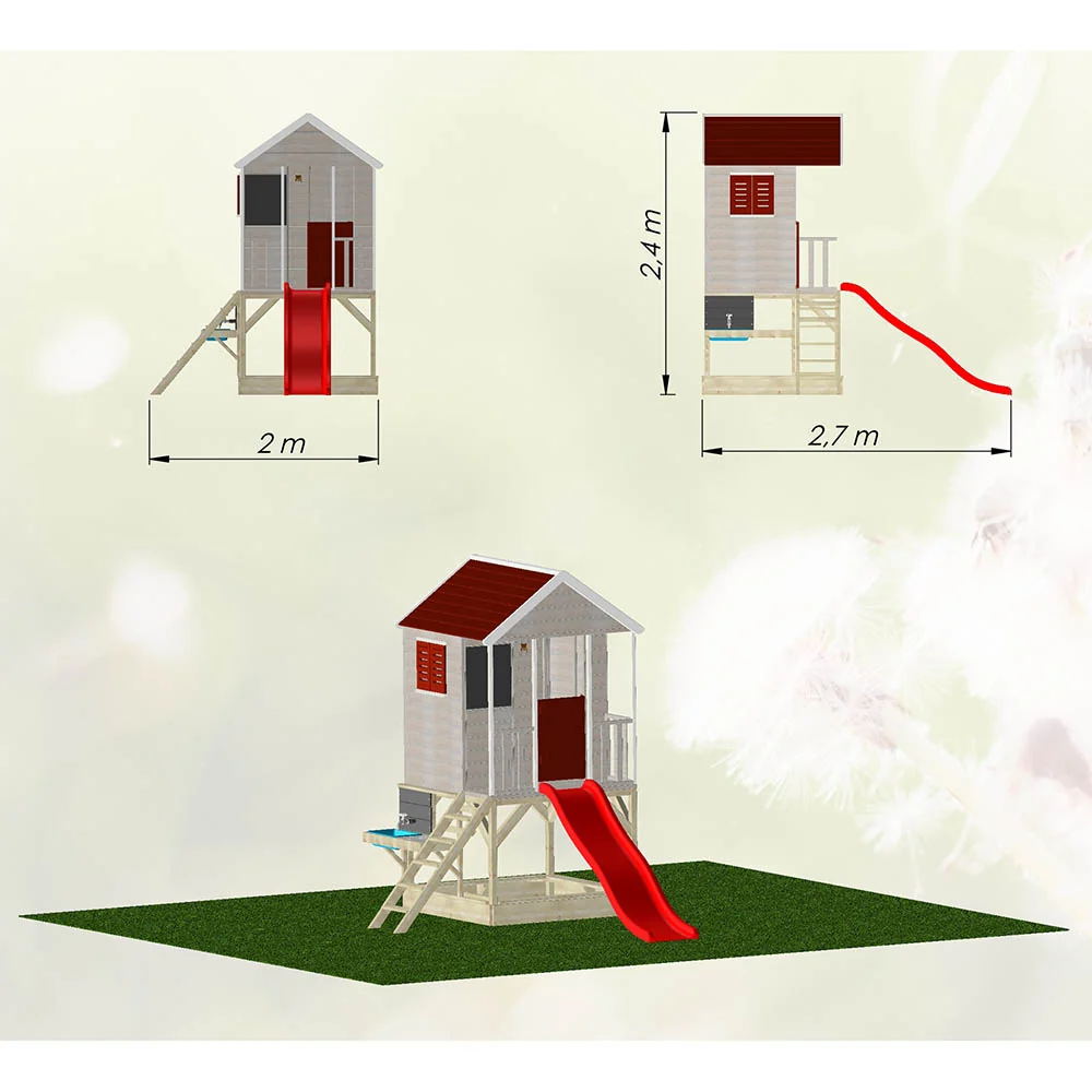 Wooden Playhouse - Summer Adventure Slide and Kitchen