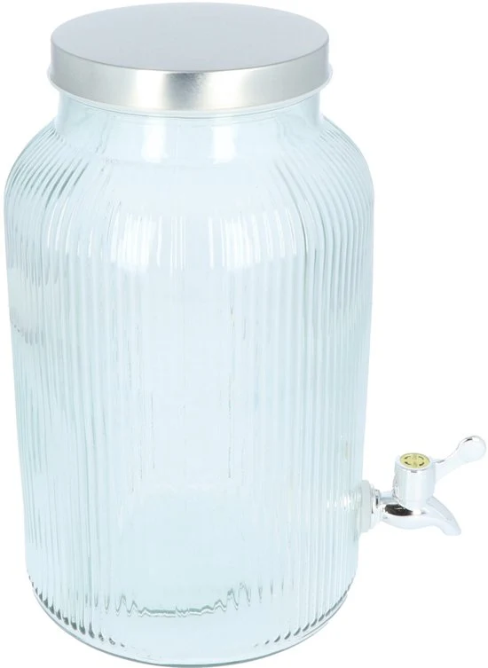 4goodz Glazen Sapkan Geribbeld glas - Limonadetap met kraan - 4 ltr