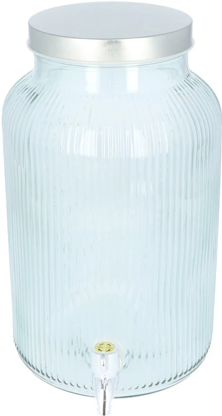 4goodz Glazen Sapkan Geribbeld glas - Limonadetap met kraan - 4 ltr