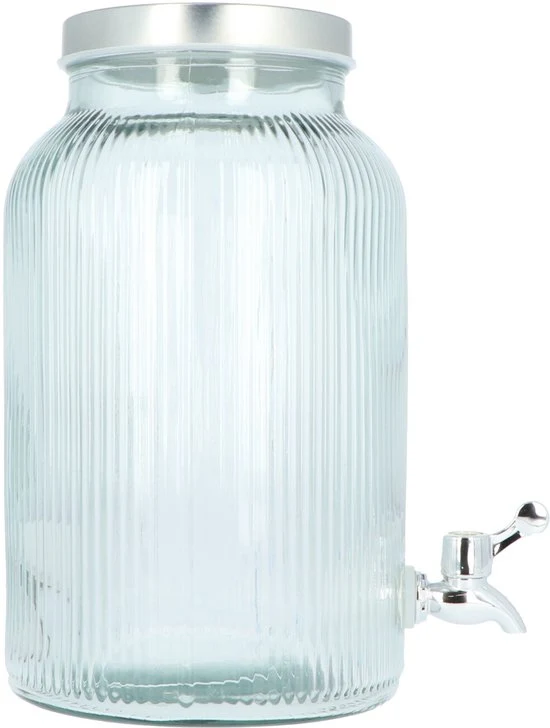 4goodz Glazen Sapkan Geribbeld glas - Limonadetap met kraan - 4 ltr