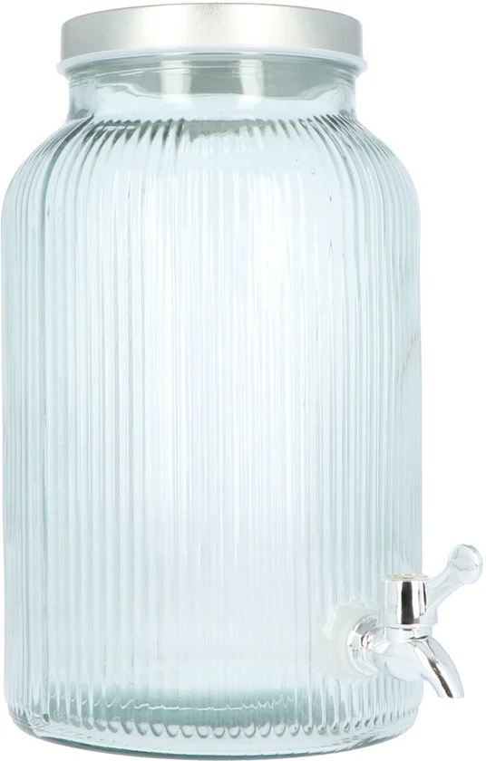 4goodz Glazen Sapkan Geribbeld glas - Limonadetap met kraan - 4 ltr
