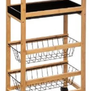 5Five® keukentrolley 4 schappen Bamboe - 40x22x83 cm - Zwart-Bruin