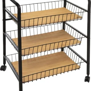 5Five® Serveerwagen met 3 draadstaal opbergvakken 52x39x70 cm - Zwart