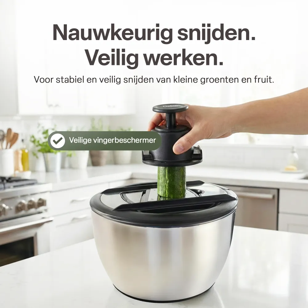 Chefino All - Slacentrifuge RVS 5L met Snij- en Raspmessen – Salade Spinner – Sladroger – Slakom met Mandoline – Groentesn...
