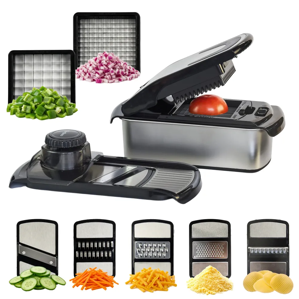 Chefino Multi - Groentesnijder Set 12-delig – Mandoline Snijder & Groentehakker – Blokjessnijder, Julienne Snijder & Rasp...