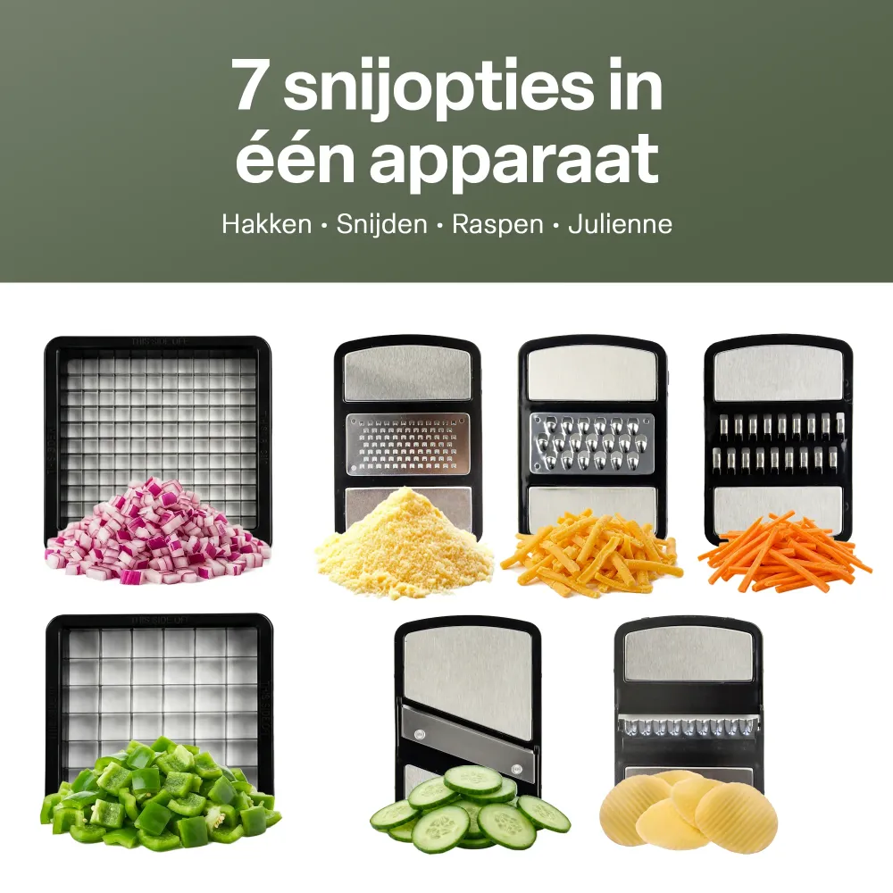 Chefino Multi - Groentesnijder Set 12-delig – Mandoline Snijder & Groentehakker – Blokjessnijder, Julienne Snijder & Rasp...