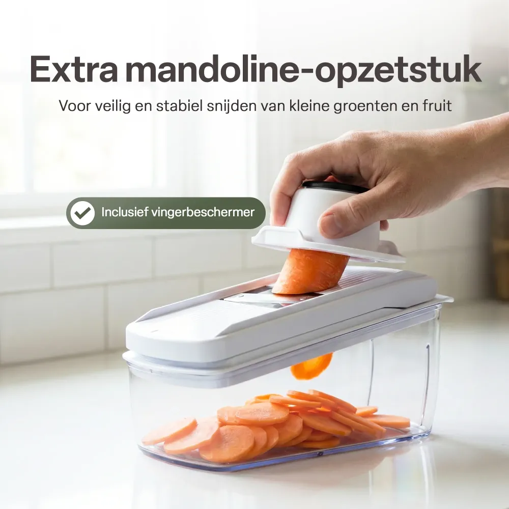 Chefino Squalo - Groentesnijder Set met Opvangbak – Mandoline Snijder – 8 RVS Messen – Uiensnijder & Blokjessnijder – Groe...