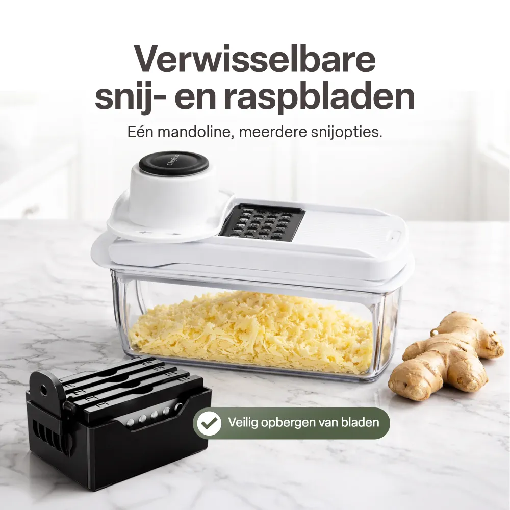 Chefino Squalo - Groentesnijder Set met Opvangbak – Mandoline Snijder – 8 RVS Messen – Uiensnijder & Blokjessnijder – Groe...