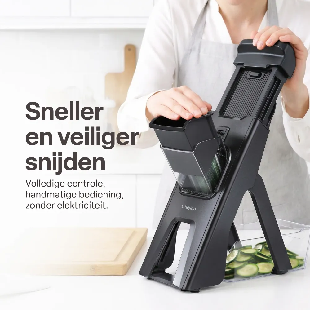 Chefino Taglio - Mandoline - Groentesnijder met Opvangbak – Verstelbare Groente Snijder – Julienne Snijder – Blokjessnijde...