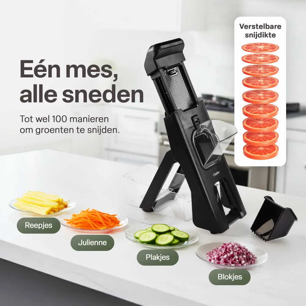 Chefino Taglio - Mandoline - Groentesnijder met Opvangbak – Verstelbare Groente Snijder – Julienne Snijder – Blokjessnijde...