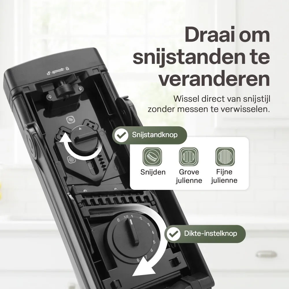 Chefino Taglio - Mandoline - Groentesnijder met Opvangbak – Verstelbare Groente Snijder – Julienne Snijder – Blokjessnijde...