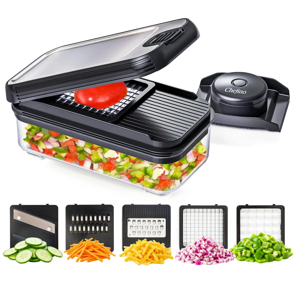 Chefino Trito - Groentesnijder Set met Opvangbak 750 ml – Mandoline Snijder – Groente Hakker – Uiensnijder – Blokjessnijde...
