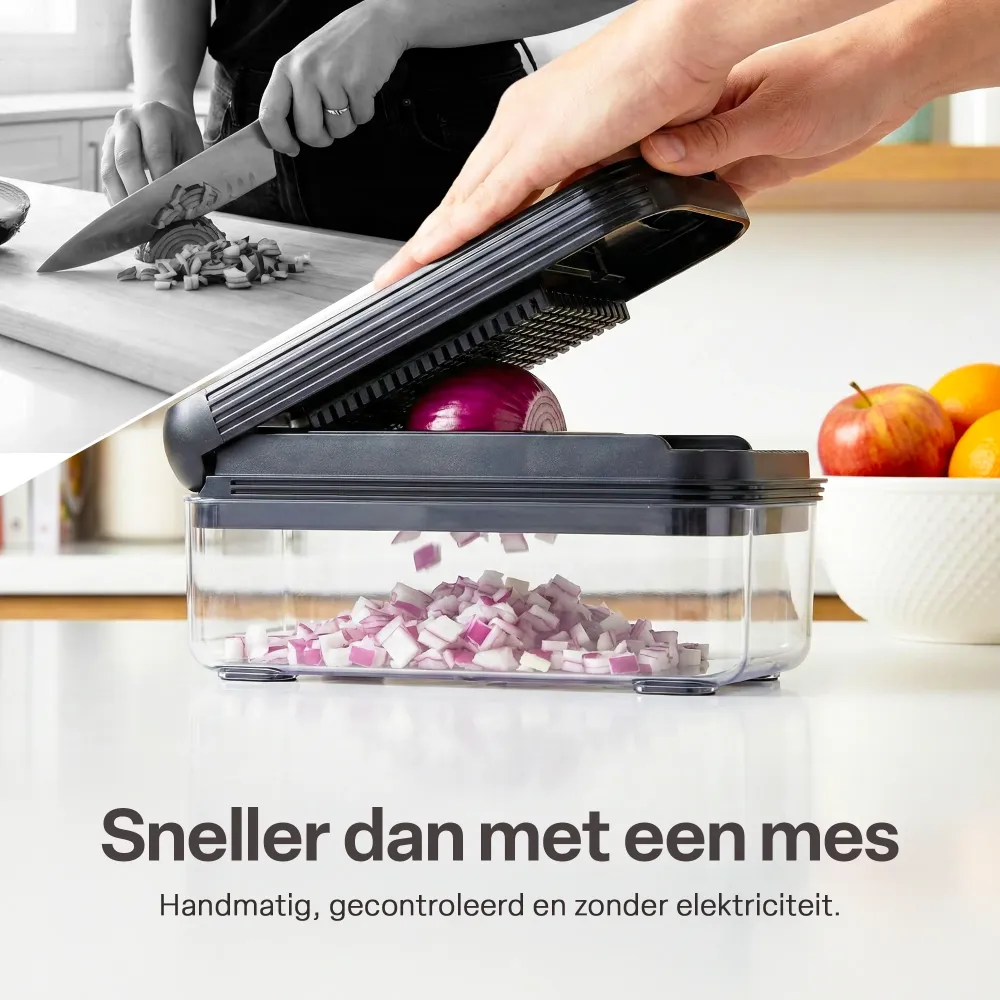 Chefino Trito - Groentesnijder Set met Opvangbak 750 ml – Mandoline Snijder – Groente Hakker – Uiensnijder – Blokjessnijde...