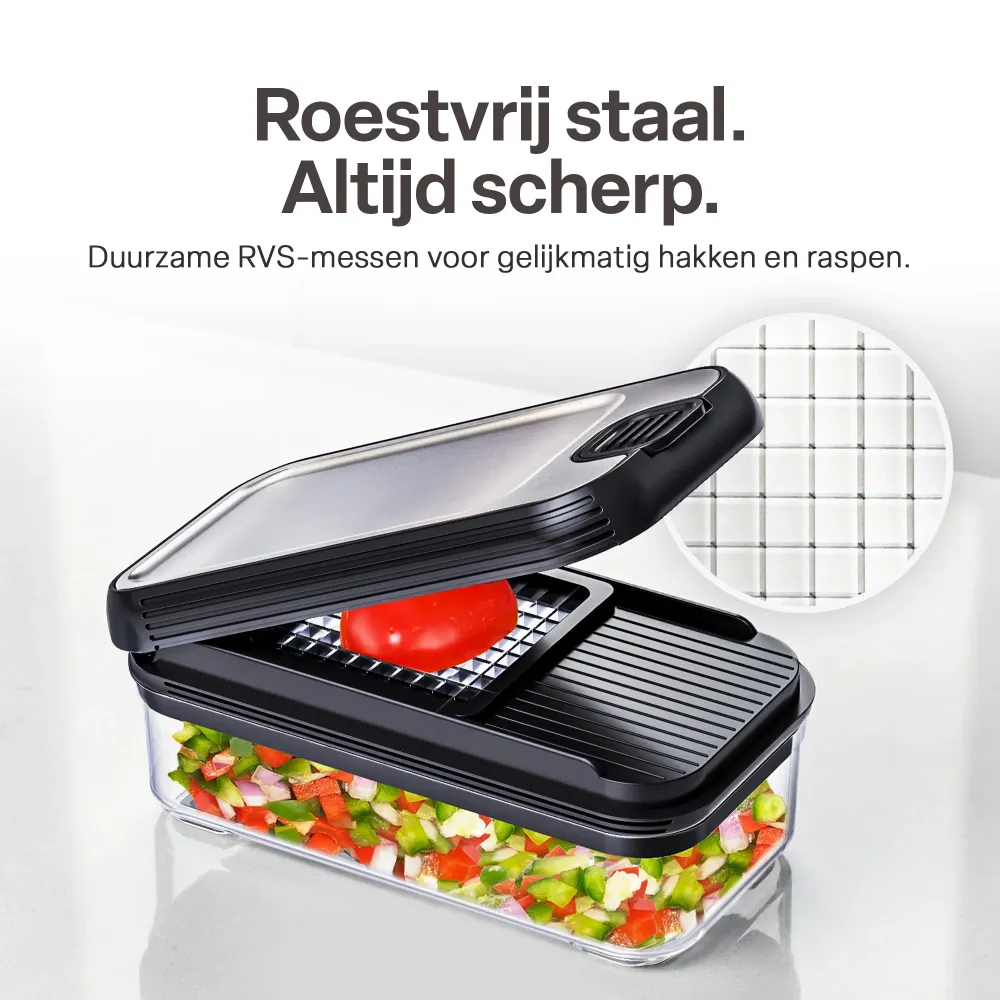 Chefino Trito - Groentesnijder Set met Opvangbak 750 ml – Mandoline Snijder – Groente Hakker – Uiensnijder – Blokjessnijde...