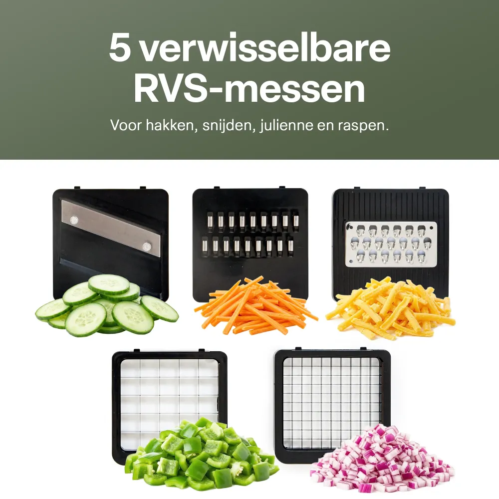 Chefino Trito - Groentesnijder Set met Opvangbak 750 ml – Mandoline Snijder – Groente Hakker – Uiensnijder – Blokjessnijde...