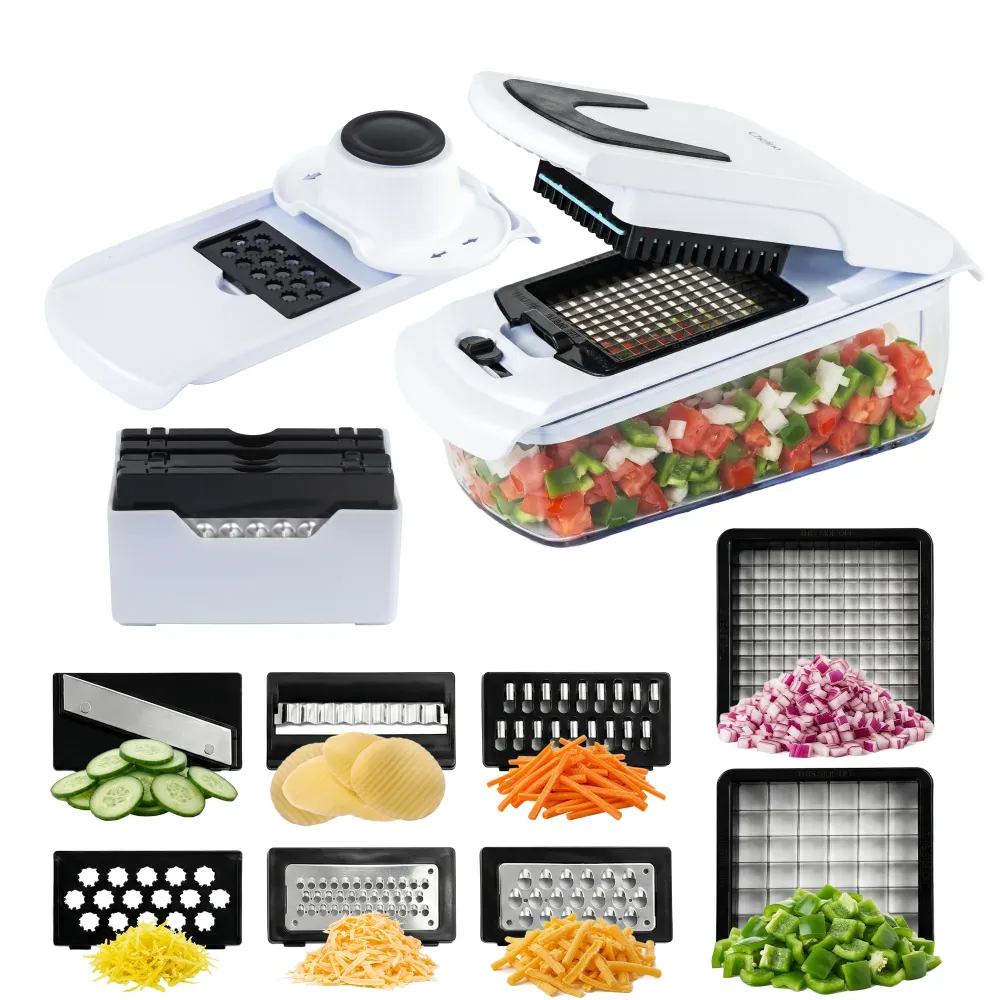Chefino Verto - Groentesnijder Set met Opvangbak – Mandoline Snijder – Groentehakker – Blokjessnijder – Julienne Snijder –...