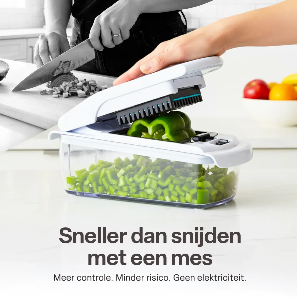 Chefino Verto - Groentesnijder Set met Opvangbak – Mandoline Snijder – Groentehakker – Blokjessnijder – Julienne Snijder –...