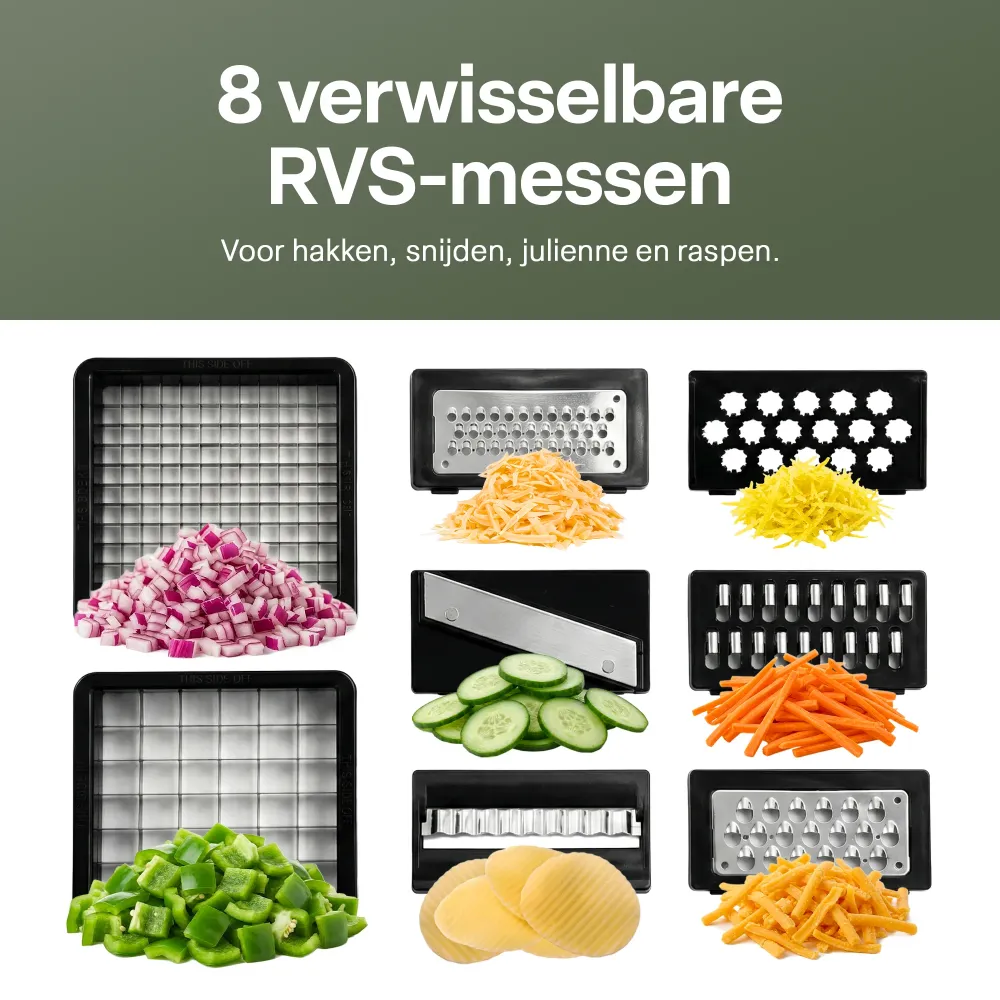 Chefino Verto - Groentesnijder Set met Opvangbak – Mandoline Snijder – Groentehakker – Blokjessnijder – Julienne Snijder –...