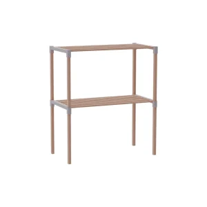 FixWood 2-laags Ovenrek – Keukenrek van Hout en Kunststof – Magnetron Rek – 58x34x63 cm – Multifunctioneel Opslagrek – Ext...