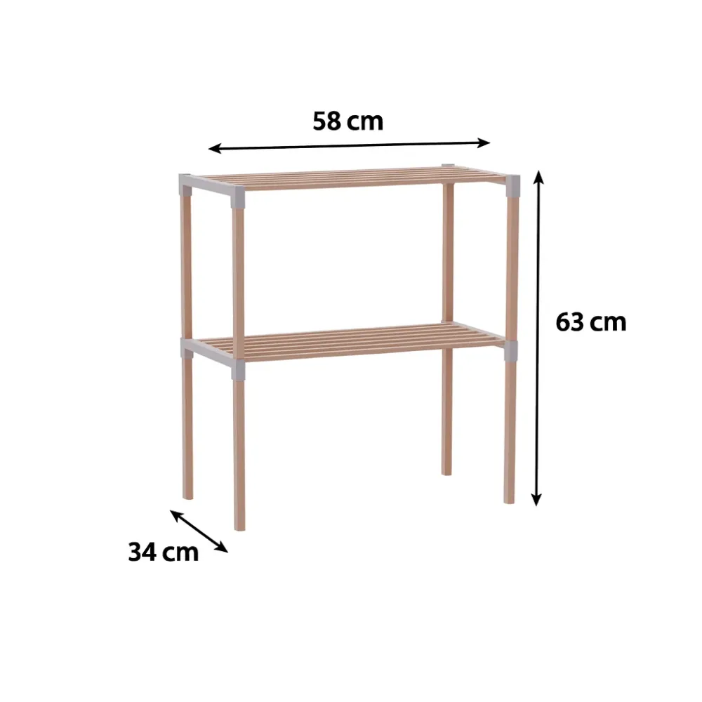 FixWood 2-laags Ovenrek – Keukenrek van Hout en Kunststof – Magnetron Rek – 58x34x63 cm – Multifunctioneel Opslagrek – Ext...