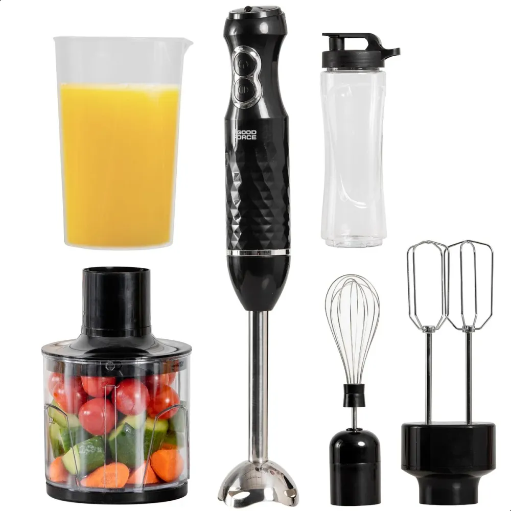 GoodForce RVS Staafmixer - 6 1 Staafmixer Set met Hakmolen - Smoothiemaker- Garde - Klopper - 600 ml Mengbeker