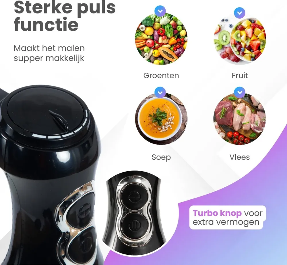 GoodForce RVS Staafmixer - 6 1 Staafmixer Set met Hakmolen - Smoothiemaker- Garde - Klopper - 600 ml Mengbeker