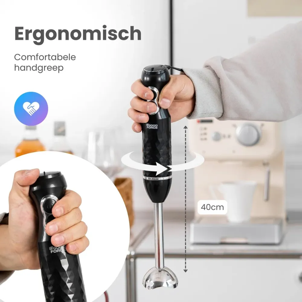 GoodForce RVS Staafmixer - 6 1 Staafmixer Set met Hakmolen - Smoothiemaker- Garde - Klopper - 600 ml Mengbeker