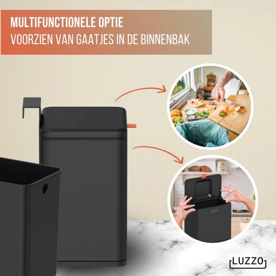 Luzzo® Loft Afvalbakje Aanrecht 5 liter - Uitneembare Binnenbak - Neerzetten-Ophangen - Zwart
