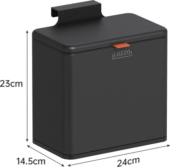 Luzzo® Loft Afvalbakje Aanrecht 5 liter - Uitneembare Binnenbak - Neerzetten-Ophangen - Zwart
