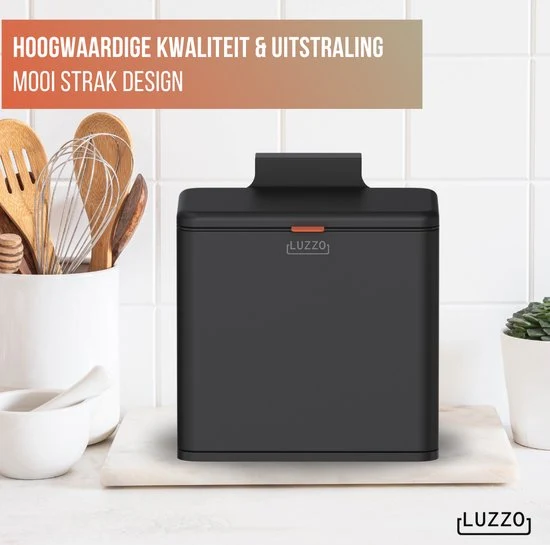 Luzzo® Loft Afvalbakje Aanrecht 5 liter - Uitneembare Binnenbak - Neerzetten-Ophangen - Zwart