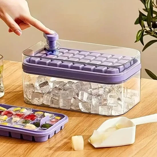 Sasem - Ijsblokjes - 64 ijsblokjes - Ijsblokjes maker Deluxe - IJsblokjes vorm met bakje en deksel - IJsklontjes - Zomer -...