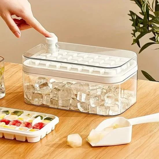 Sasem - Ijsblokjes - 64 ijsblokjes - Ijsblokjes maker Deluxe - IJsblokjes vorm met bakje en deksel - IJsklontjes - Zomer -...