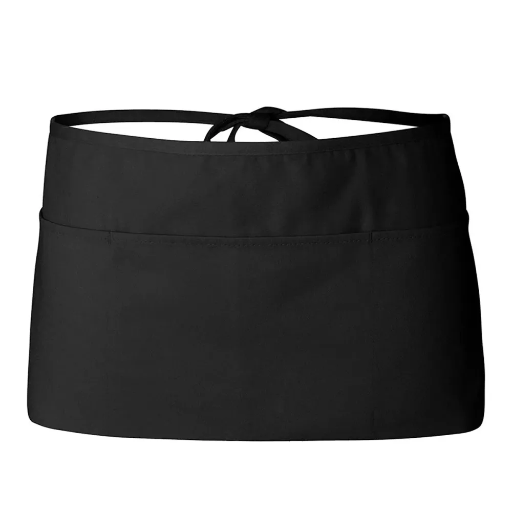 Serveerschort Kort - Zwart - Textiel - 3 Opbergvakken - Professioneel Horecaschort - Heupschort - Kort Kookschort - Keuken...
