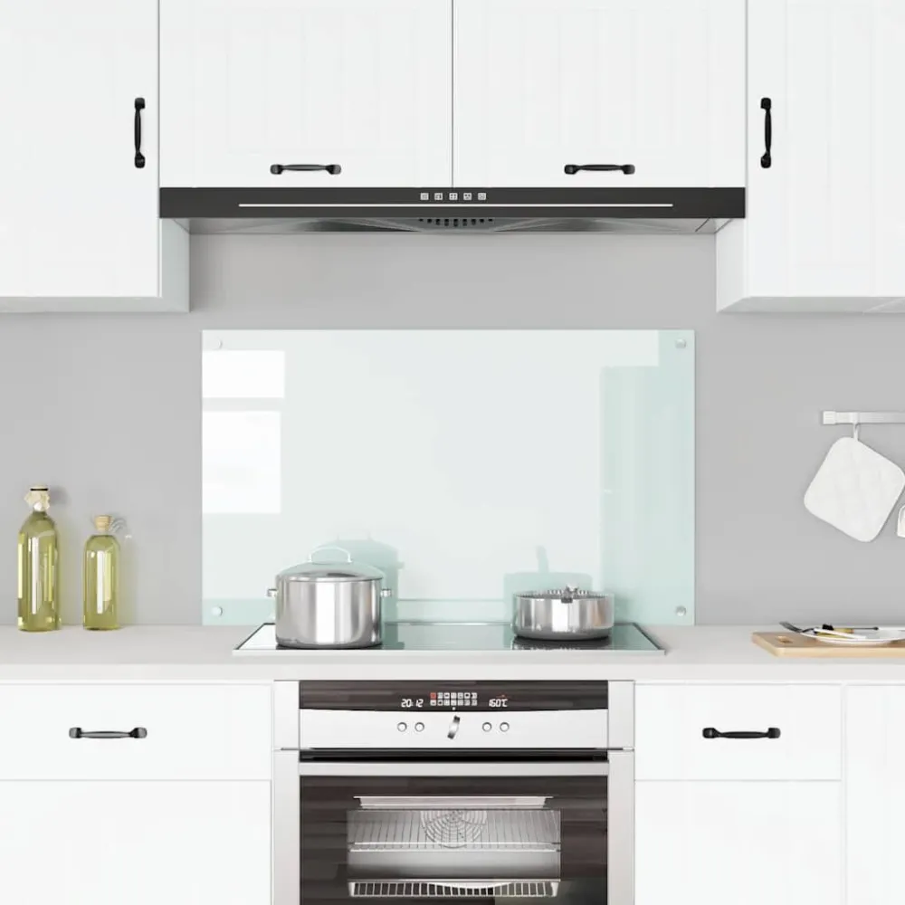 Spatscherm keuken 100x60 cm gehard glas wit