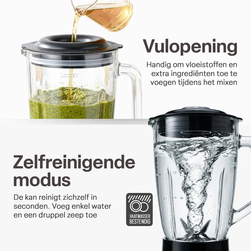 Chefino Blender 1400W – Krachtige Smoothie Blender met Glazen Kan 1,5L – Inclusief 700 ml To-Go Beker – 6-Blads & 4-Blads...