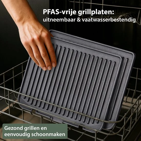 Chefino Contactgrill XL - 2000W - PFAS-vrij, uitneembare platen & 5 kookstanden - Groot Formaat - Tosti ijzer - Panini mak...