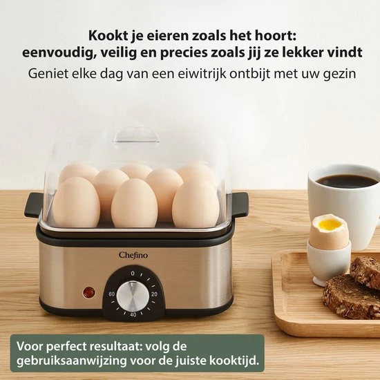 Chefino Eierkoker – Elektrisch – 8 Eieren – RVS – BPA-vrij – Timer & Automatische Uitschakeling – Inclusief Maatbeker met...