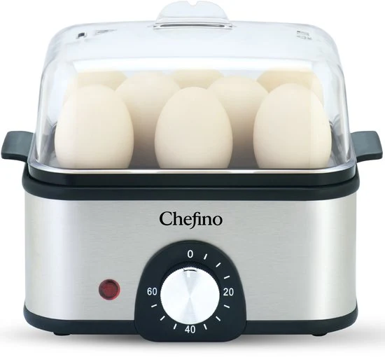 Chefino Eierkoker – Elektrisch – 8 Eieren – RVS – BPA-vrij – Timer & Automatische Uitschakeling – Inclusief Maatbeker met...
