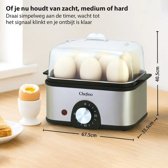 Chefino Eierkoker – Elektrisch – 8 Eieren – RVS – BPA-vrij – Timer & Automatische Uitschakeling – Inclusief Maatbeker met...
