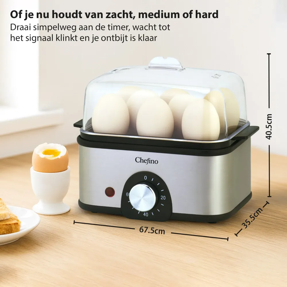 Chefino Eierkoker – Elektrisch – 8 Eieren – RVS – BPA-vrij – Timer & Automatische Uitschakeling – Inclusief Maatbeker met...