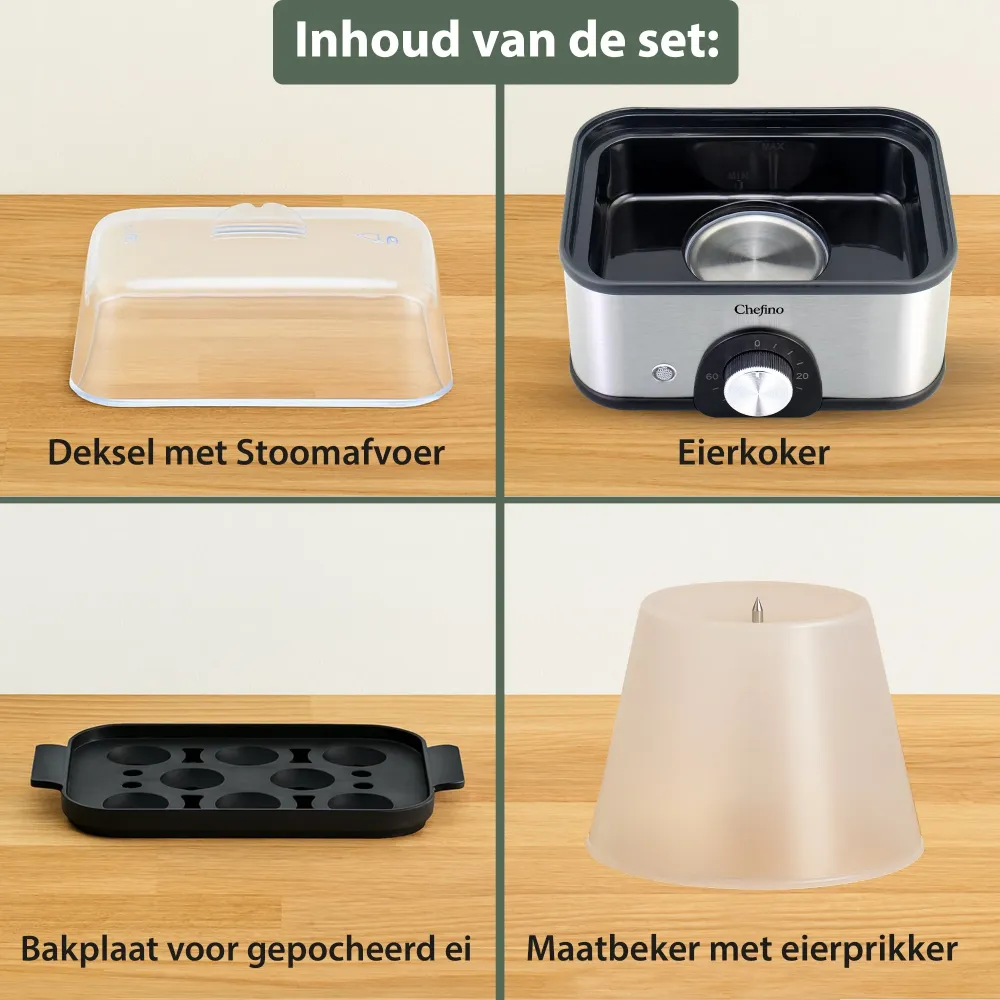 Chefino Eierkoker – Elektrisch – 8 Eieren – RVS – BPA-vrij – Timer & Automatische Uitschakeling – Inclusief Maatbeker met...