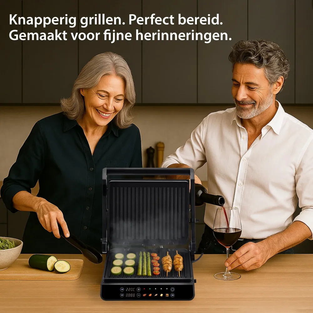 Chefino Forza Digitale Contactgrill - XL - 2000W - PFAS-vrij, uitneembare platen & 5 kookstanden - Groot Formaat - Tosti i...