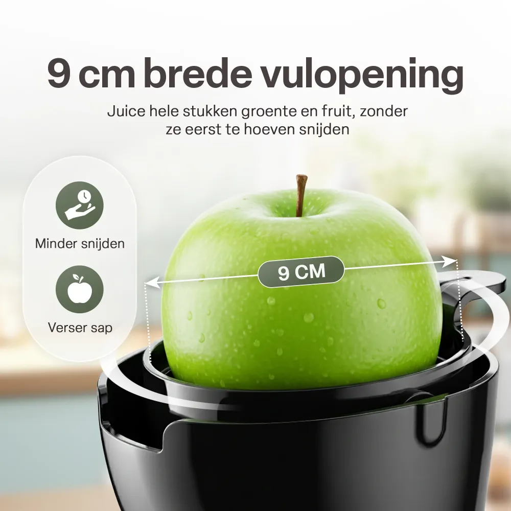 Chefino Slowjuicer – Koude Pers Sapcentrifuge – Extra Brede Vultrechter 9 cm – Stille High-Torque Motor – Dubbel Filtersys...