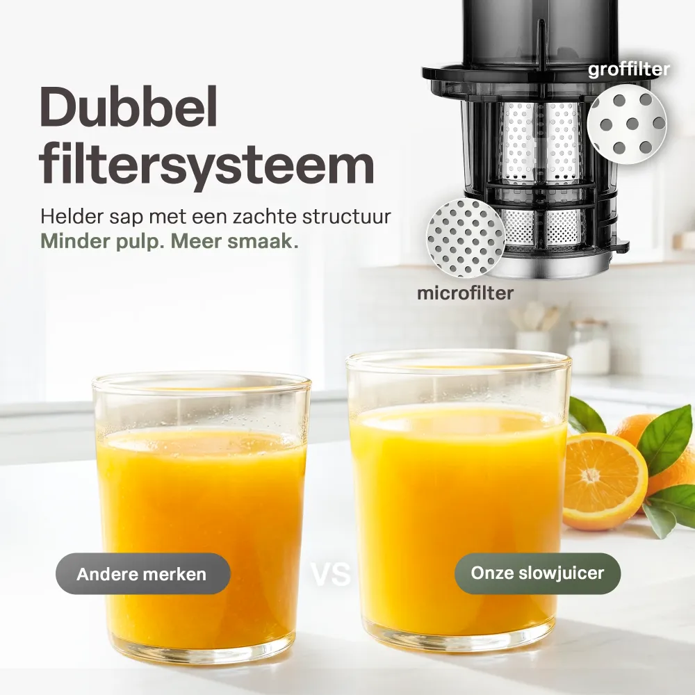 Chefino Slowjuicer – Koude Pers Sapcentrifuge – Extra Brede Vultrechter 9 cm – Stille High-Torque Motor – Dubbel Filtersys...