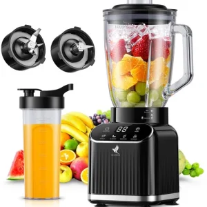 NovaWare Blender - 1.5L - Inclusief beker to go 600ml - 1300W Smoothie Maker - Mini Blender – Met Display - Glas - Zwart