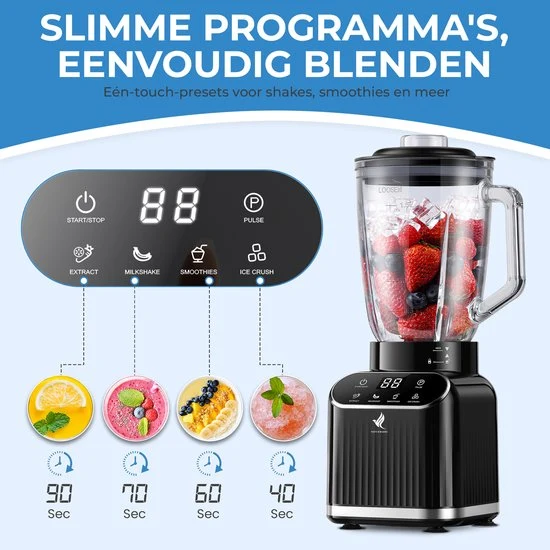 NovaWare Blender - 1.5L - Inclusief beker to go 600ml - 1300W Smoothie Maker - Mini Blender – Met Display - Glas - Zwart