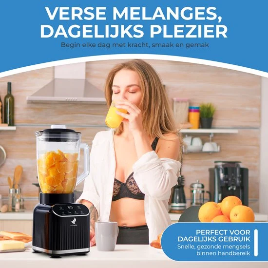 NovaWare Blender - 1.5L - Inclusief beker to go 600ml - 1300W Smoothie Maker - Mini Blender – Met Display - Glas - Zwart
